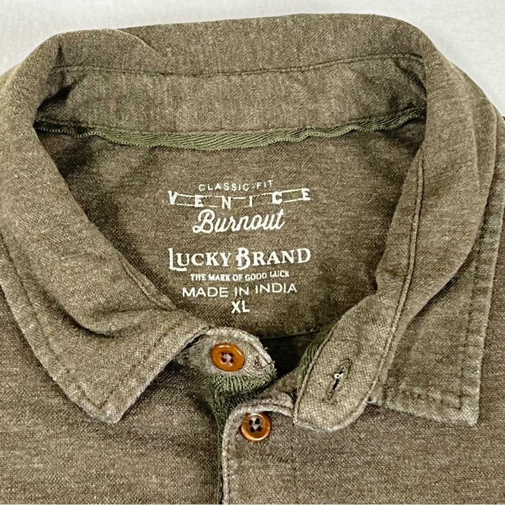Lucky Brand Venice Burnout Polo Shirt Men’s XL Classic Fit Olive Green - Picture 4 of 12